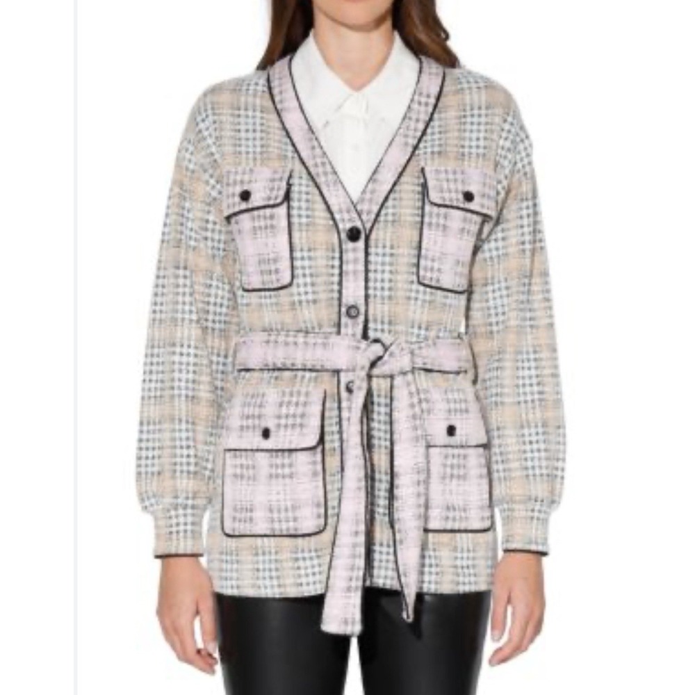 NWT Walter Baker Tracy Plaid Textured‎ Ponte Knit Cardigan Sweater Medium